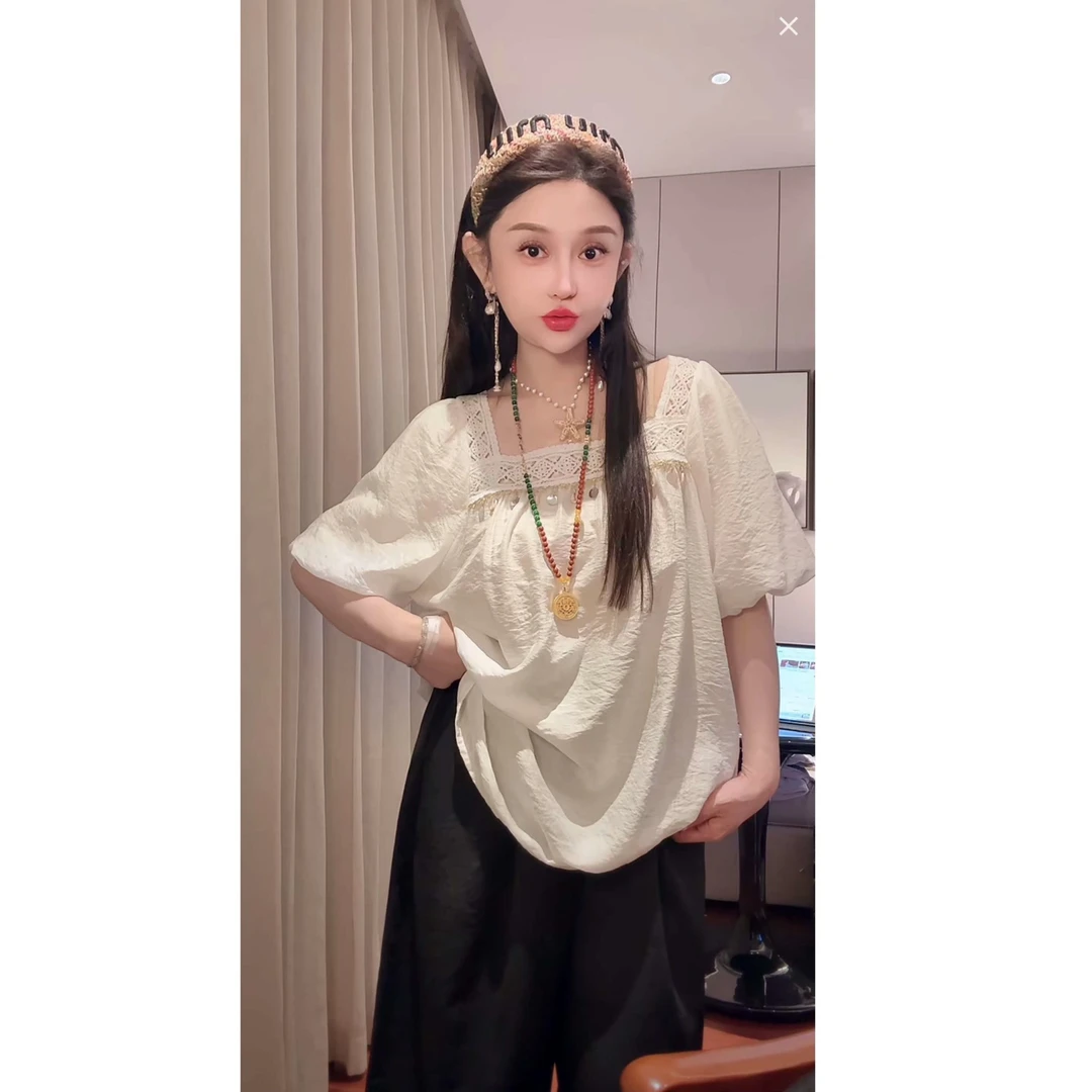 姗蔓高端定制/7778甜美方领短袖上衣