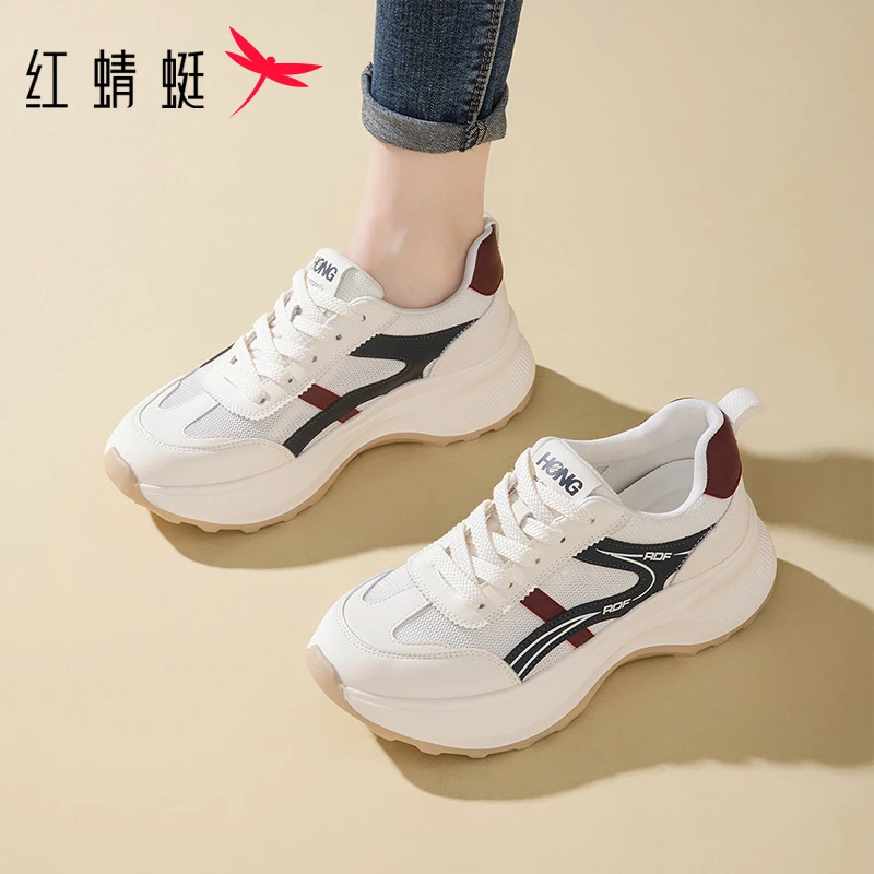 红蜻蜓跑步鞋2025新款夏季厚底增高运动鞋子女ins潮牌百搭老爹鞋