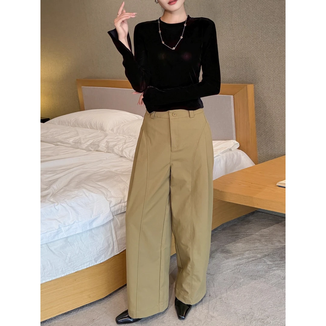 卡其色西装休闲阔腿裤2025新款女秋冬季高腰裤子显瘦直筒拖地长裤