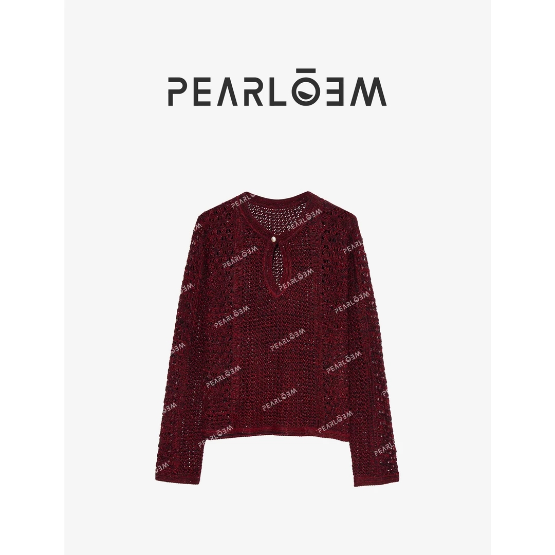 PEARLOEM 【微醺织梦​】早秋新款设计感亮片时尚镂空针织上衣JS031