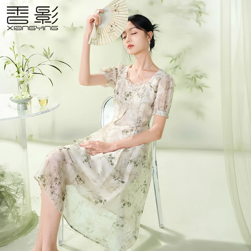 【许半夏推荐】Q842387连衣裙 香影新中式国风碎花连衣裙女夏季新