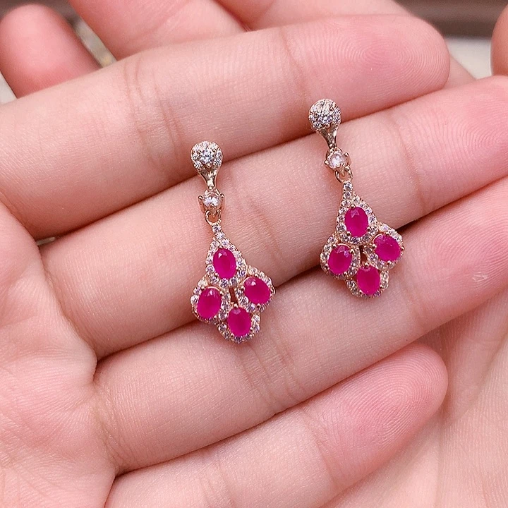 耳饰银S925镶嵌红宝石诚***儿