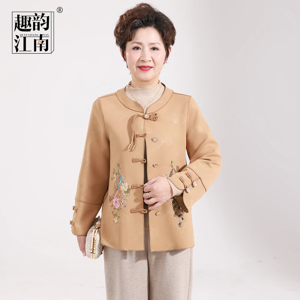 趣韵江南中老年妈妈装早春国风印花气质上衣时尚洋气宽松显瘦外套