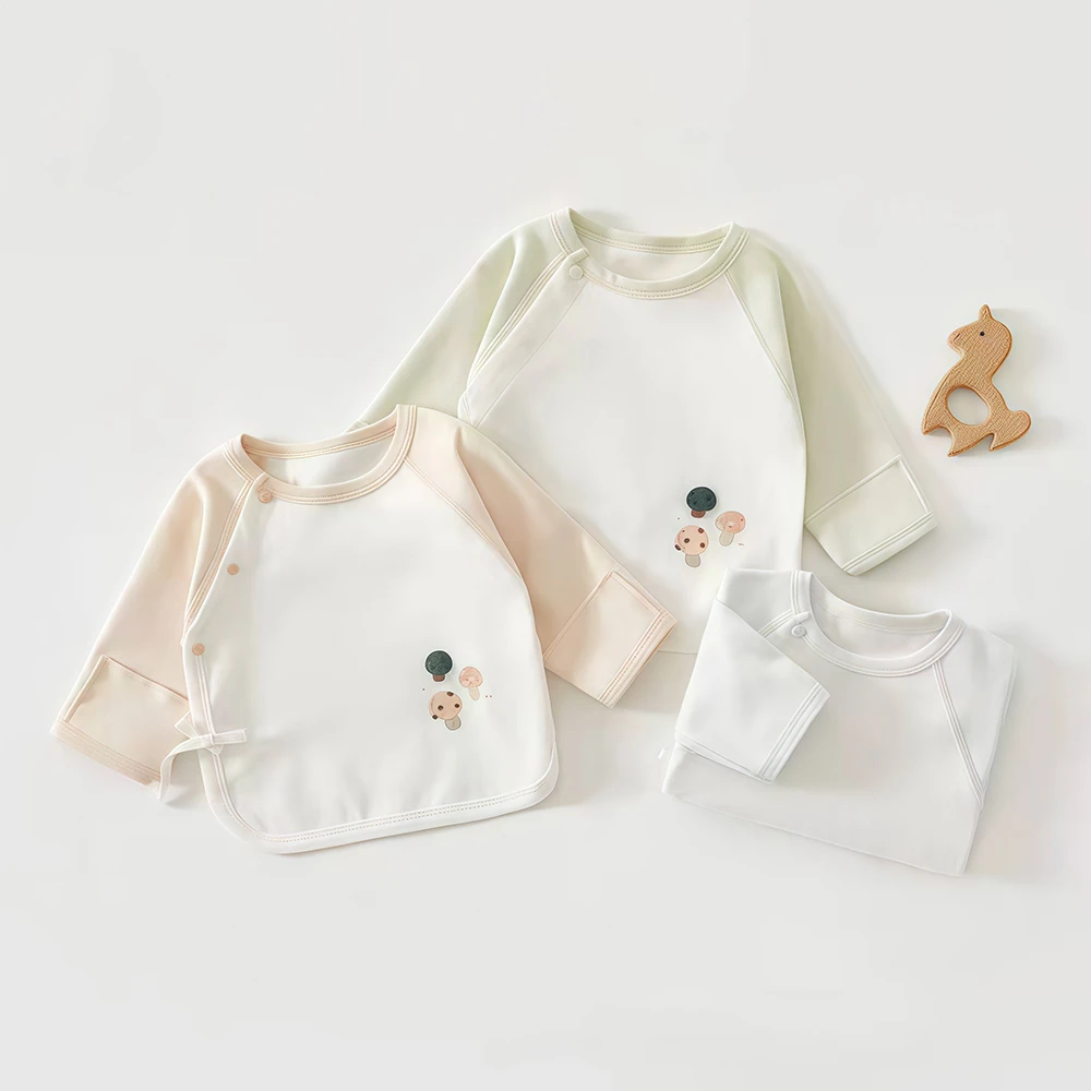 婴儿上衣a类舒绒春秋初生睡衣满月无骨四季款棉宝宝半背衣新生儿