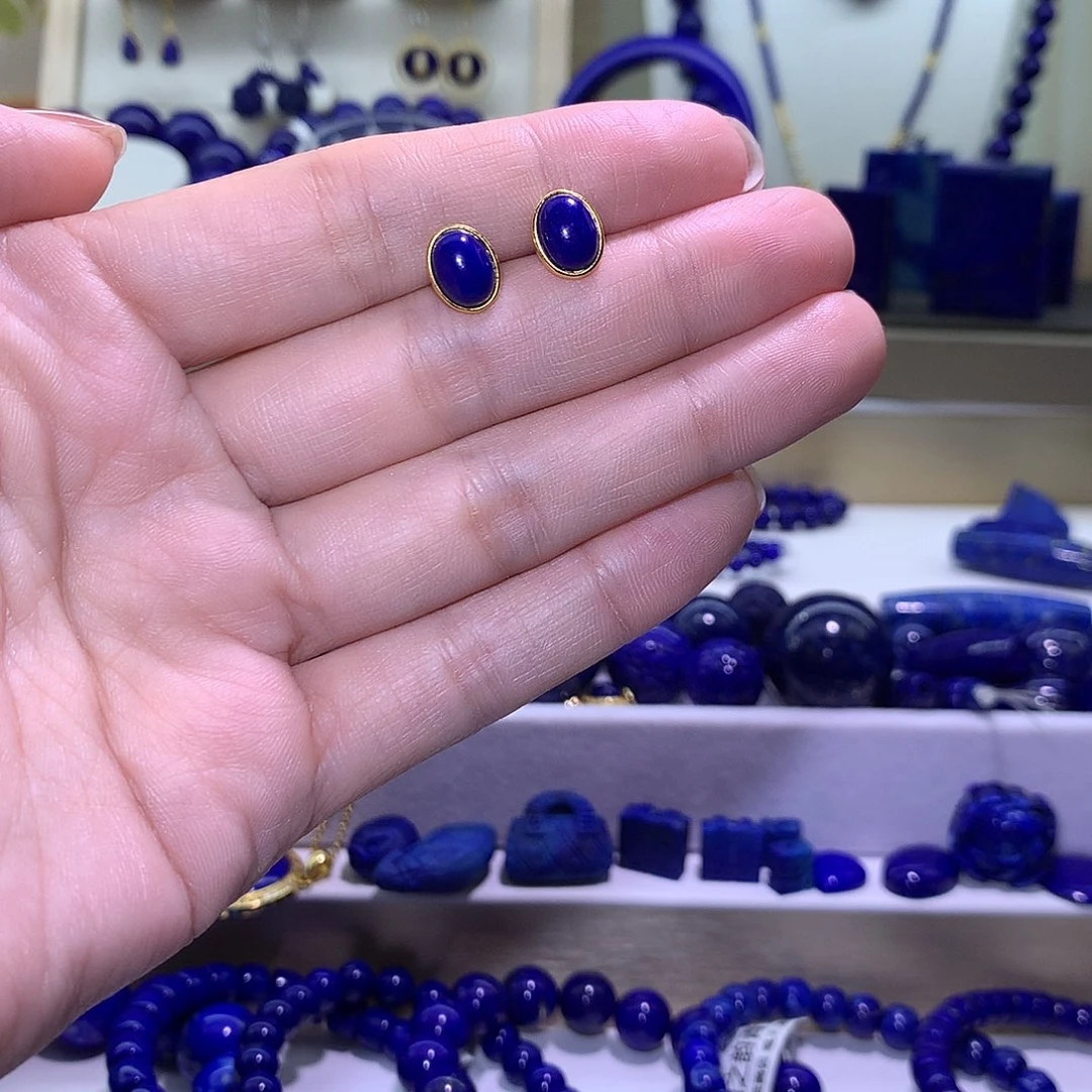 青金石合金天然原矿耳钉