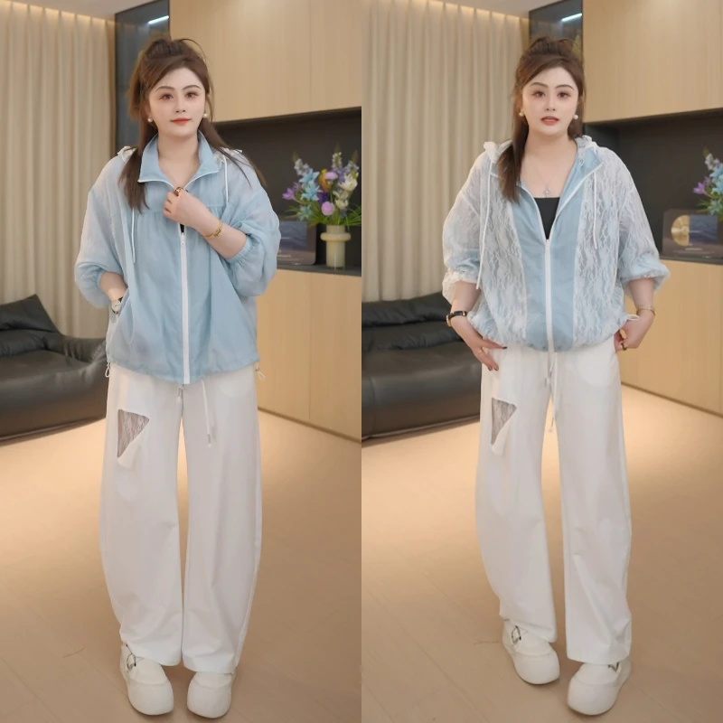 【胖佳佳】小巧思 两面穿蕾丝拼接连帽外套时尚百搭H625Z04794