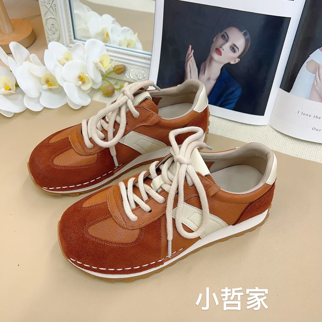 121新款真皮平底软底防滑圆头系带舒适透气百搭休闲女鞋德迅训鞋