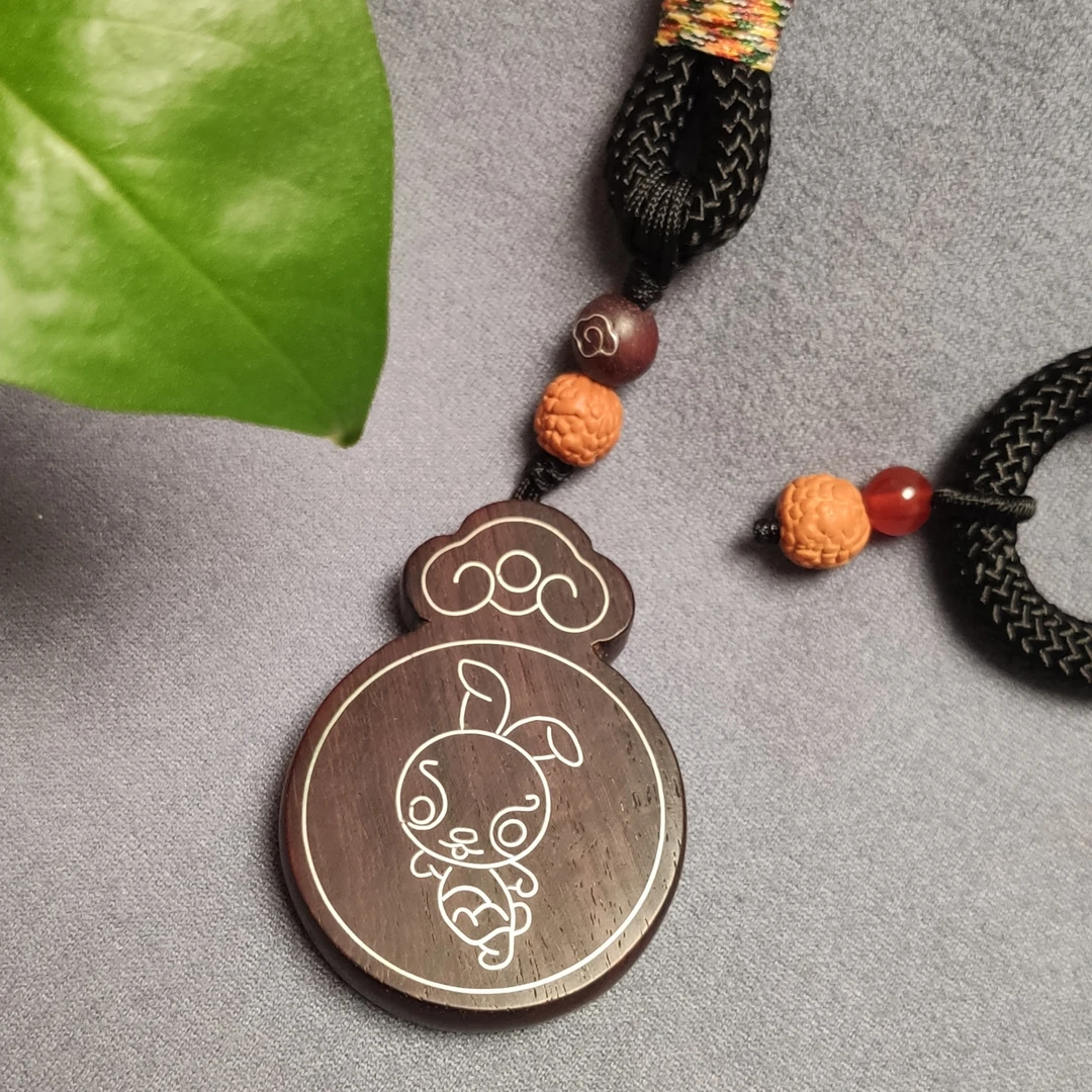 小叶紫檀银丝镶嵌儿童生肖牌，手工制作，预定可刻字！