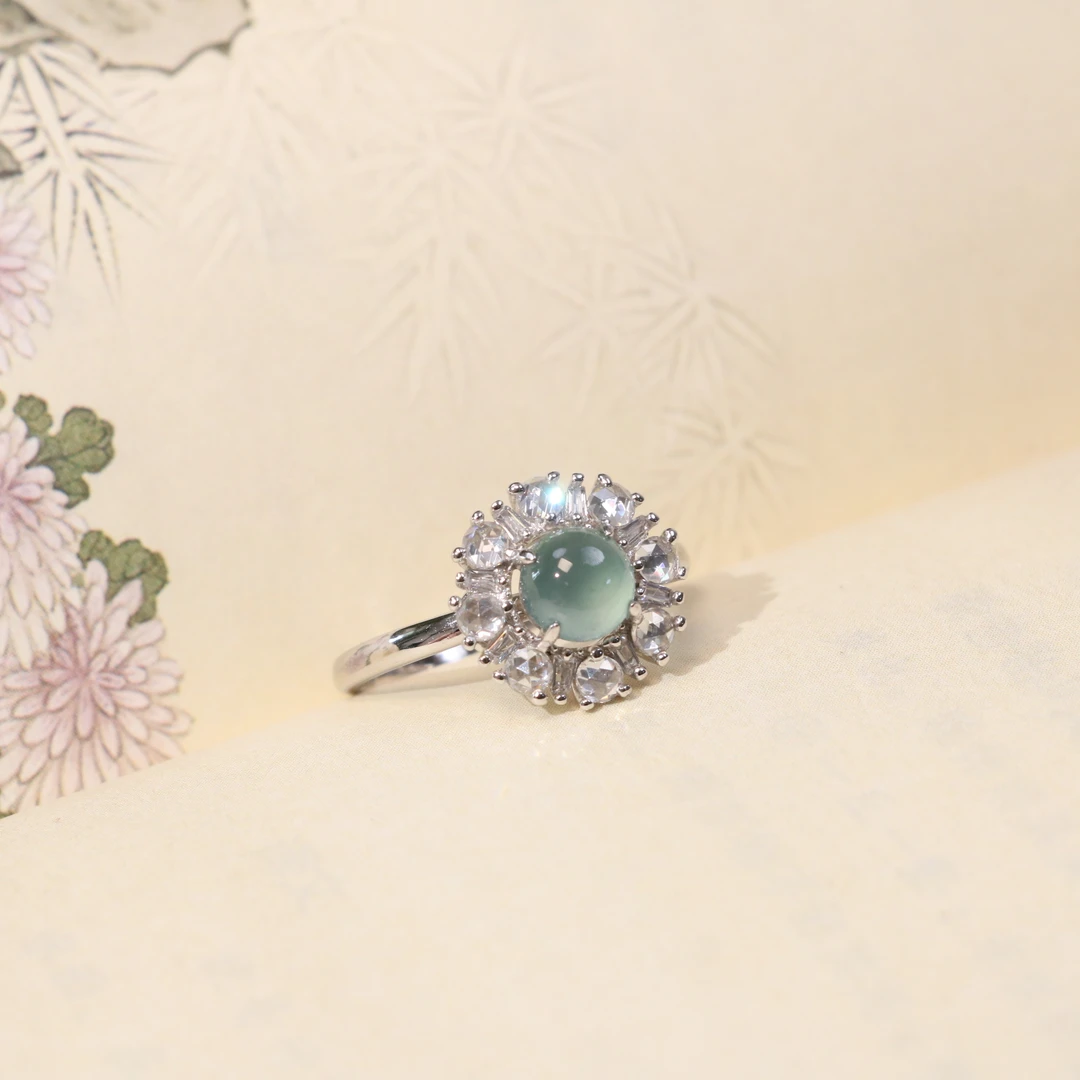 翡翠冰蛋面戒指危料时尚裸石约6mm