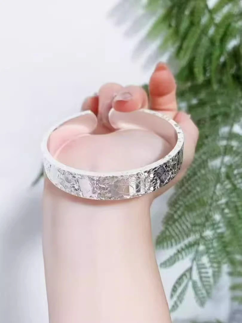 足银手镯 足银999三面碎碎冰莲花吉言手镯招财闪手镯送礼对象