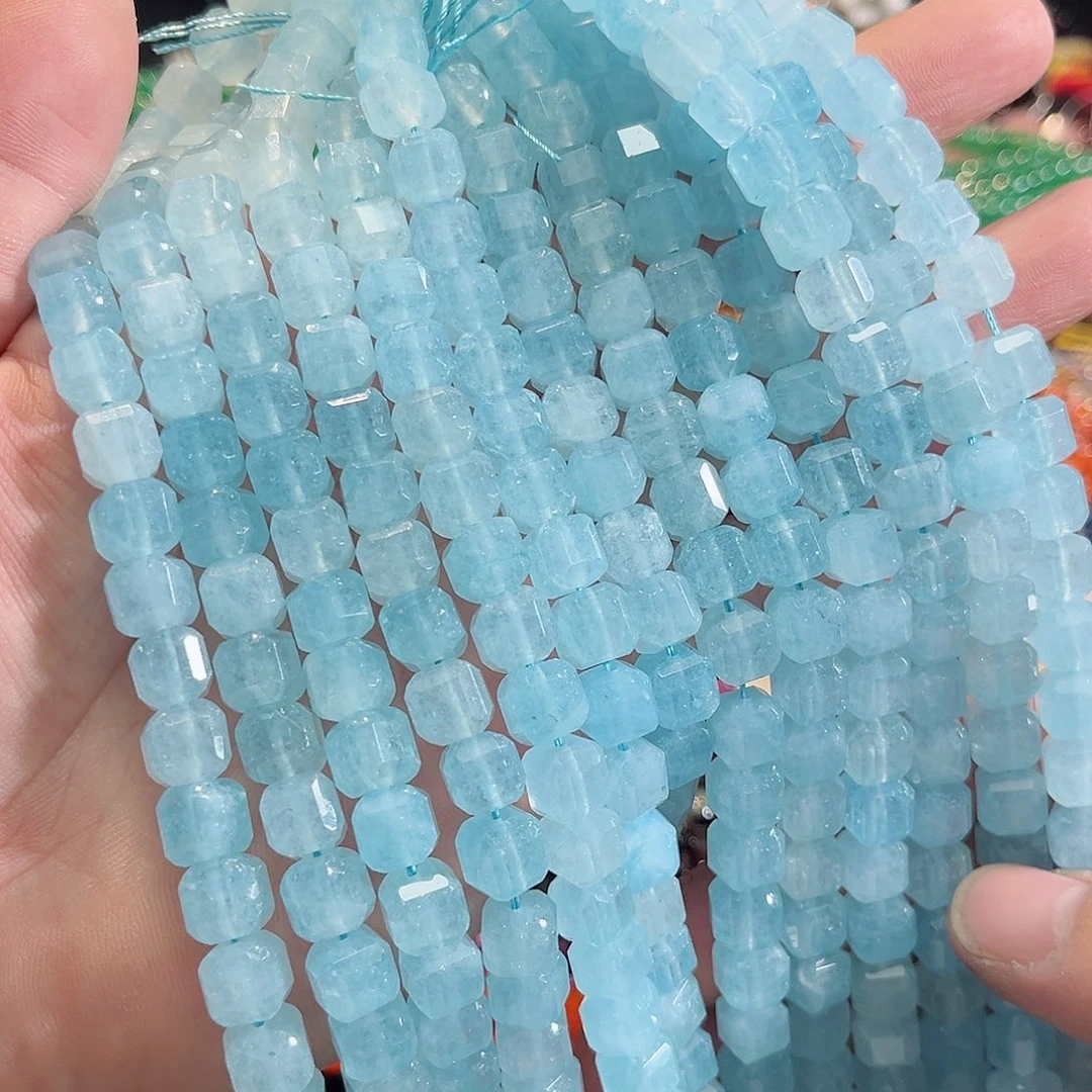 玛瑙/玉髓未镶嵌珠宝半成品海蓝宝方糖一条8mm33cm