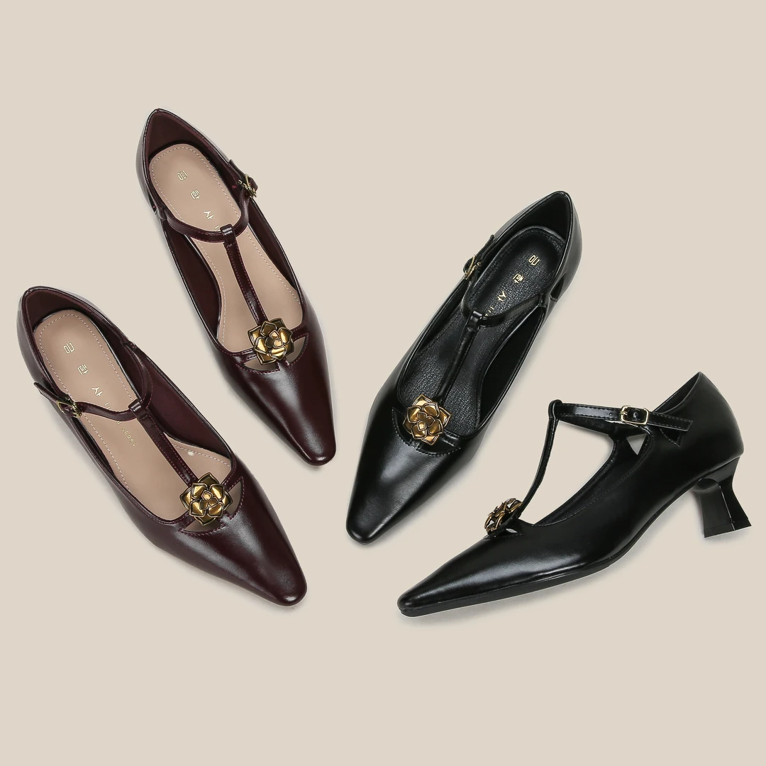 【昕昕严选】尖头玛丽珍中跟浅口女鞋方头漆皮单鞋典彩H686-2