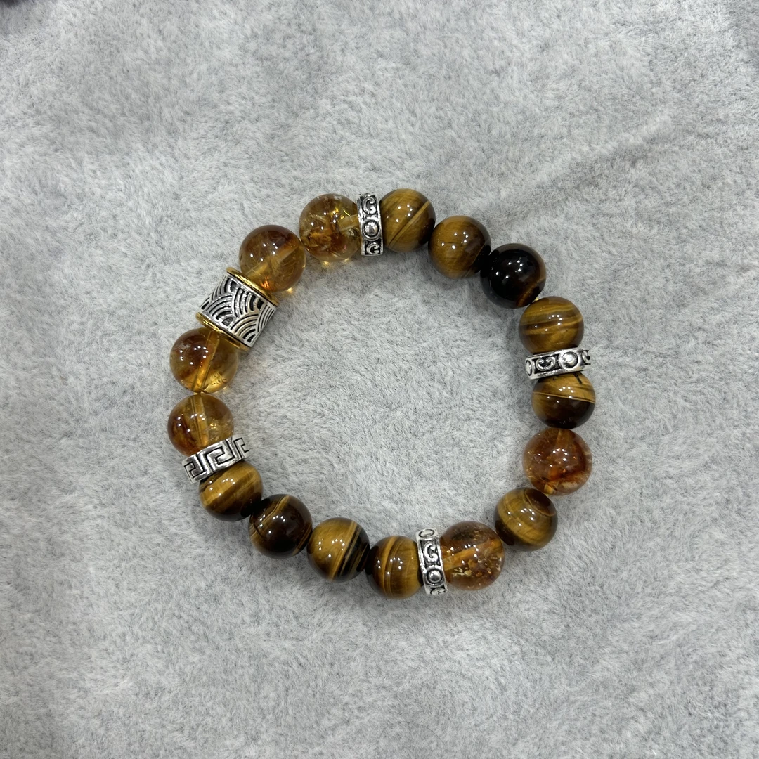 金霸大综合高品质黄塔晶水晶爆闪手串金虎眼石10mm顶珠12mm收藏级