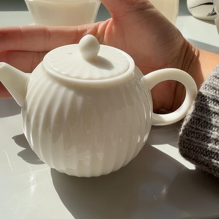 高端羊脂玉线条壶泡茶壶
