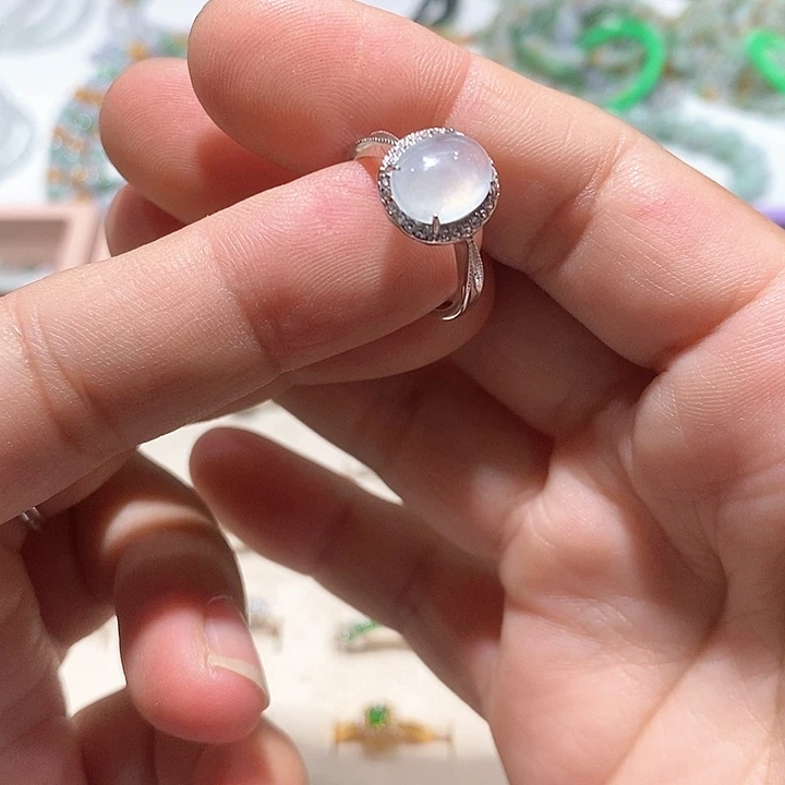 翡翠银S925镶嵌戒指34号