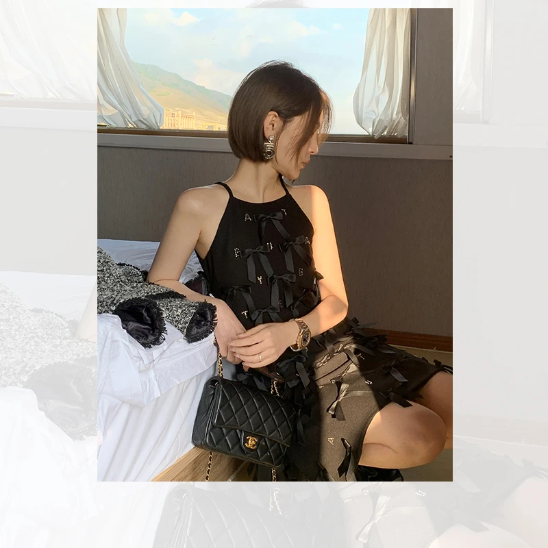 气质名媛重工蝴蝶结进口烫钻无袖连衣裙背心礼裙 QL233020