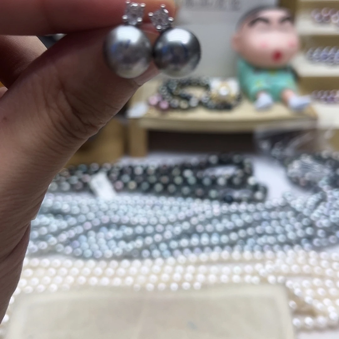 银S925镶嵌海水珍珠耳饰