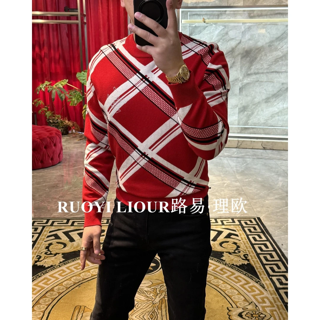 【路易理欧】潮流男欧货时尚轻奢休闲简约胸标秋冬针织衫202440