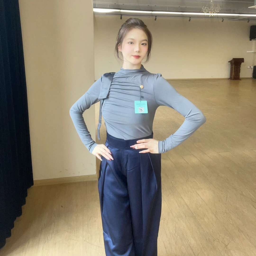 WIN定制灰折舞服气质修身高领时尚跳舞洋气上衣上衣摩登舞舞蹈服