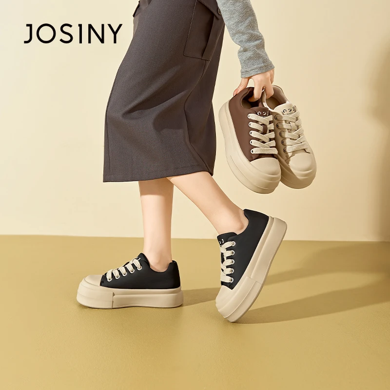 卓诗尼女鞋时尚百搭厚底面包鞋2025春季新款包头系带休闲嘻哈板鞋