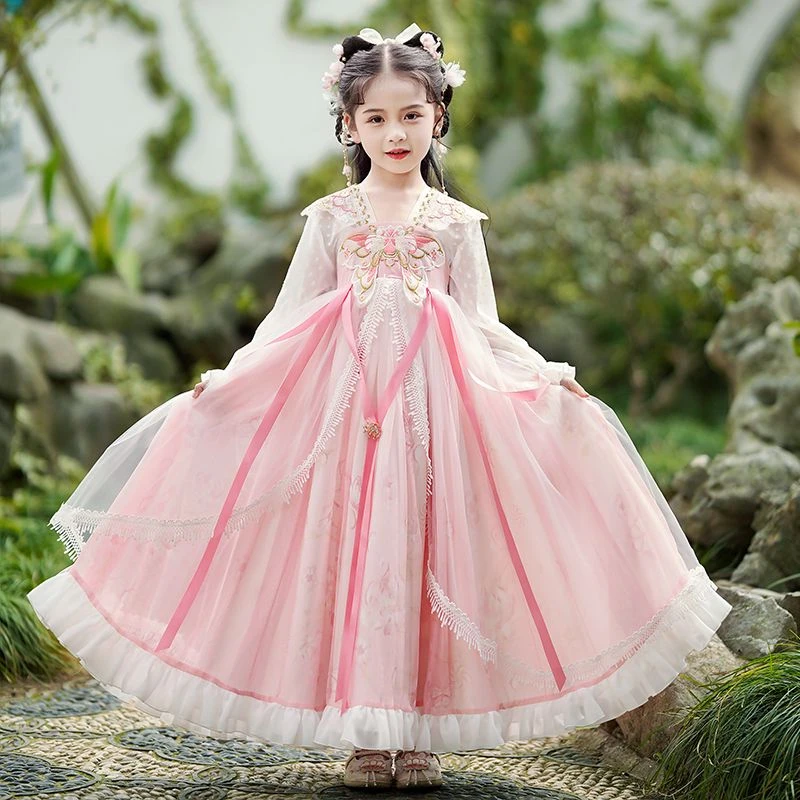 汉服长袖古风款儿童2025新款夏季连衣裙女孩唐装齐胸超仙秋季秋冬