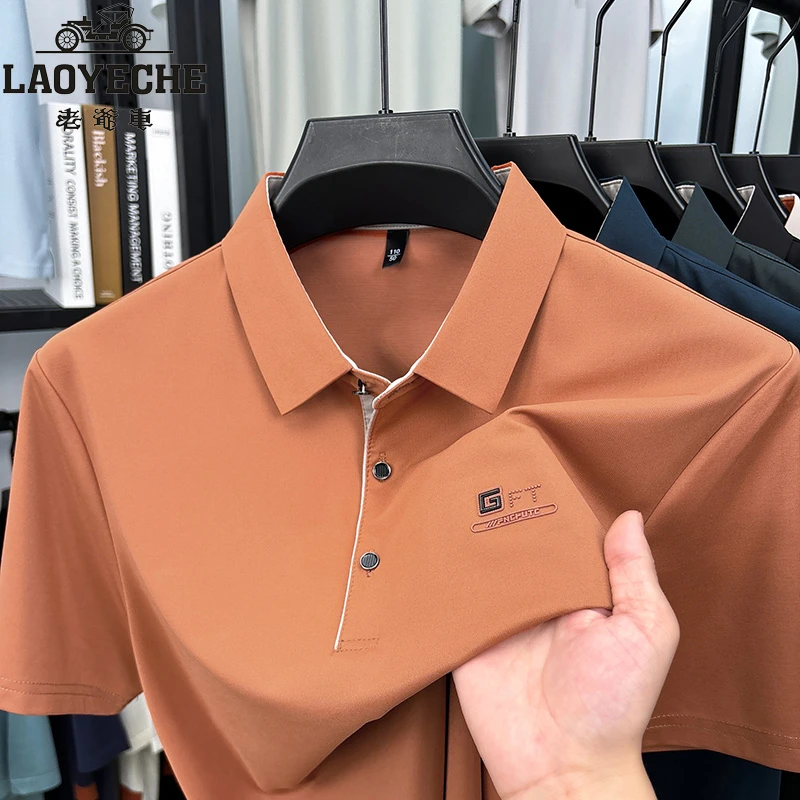 老爷车含桑蚕丝男士短袖t恤夏季商务休闲翻领POLO衫男半袖中年潮