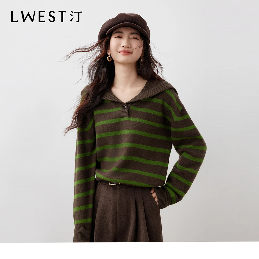 Z朗文斯汀2025冬季新款撞色条纹毛衣海军领针织衫DTMZ5511D12910