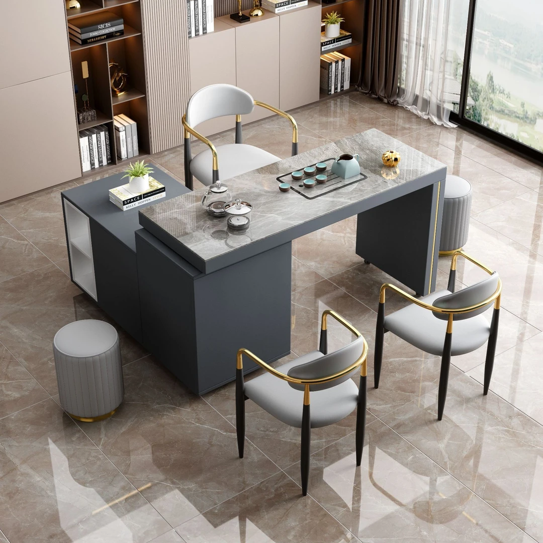 旋转岩板茶台轻奢移动旋转一体桌椅组合阳台泡茶2025新款现代简约