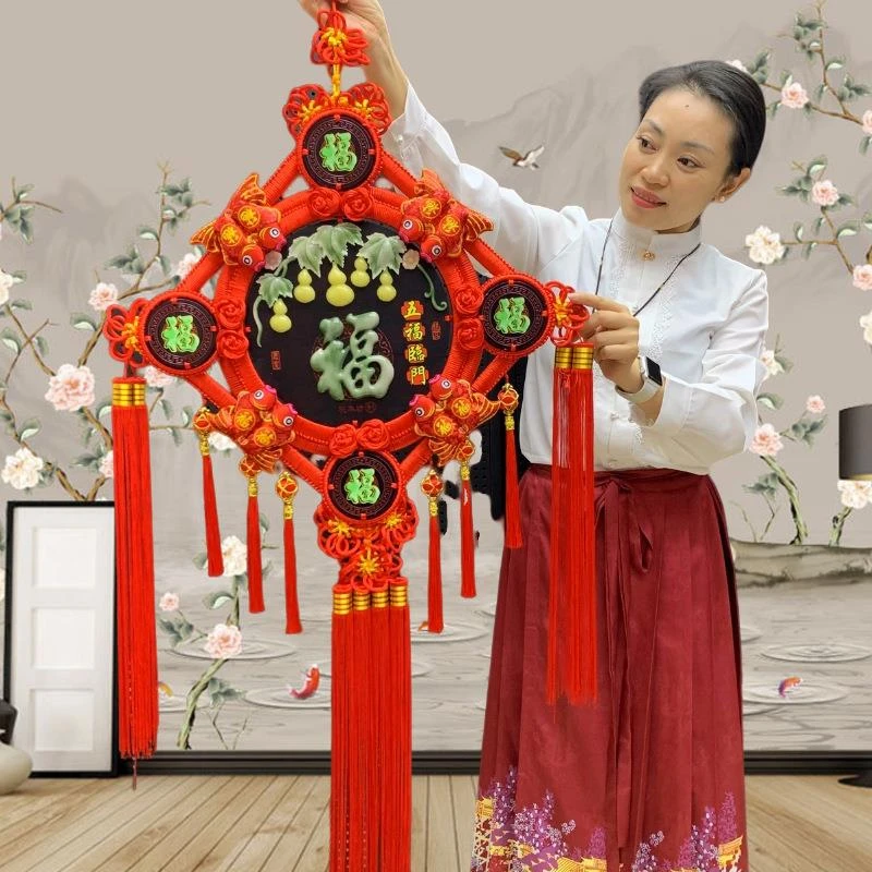 范哲萨桃木中国结挂饰仿玉雕福字流苏冬节乔迁客厅卧室装饰挂件