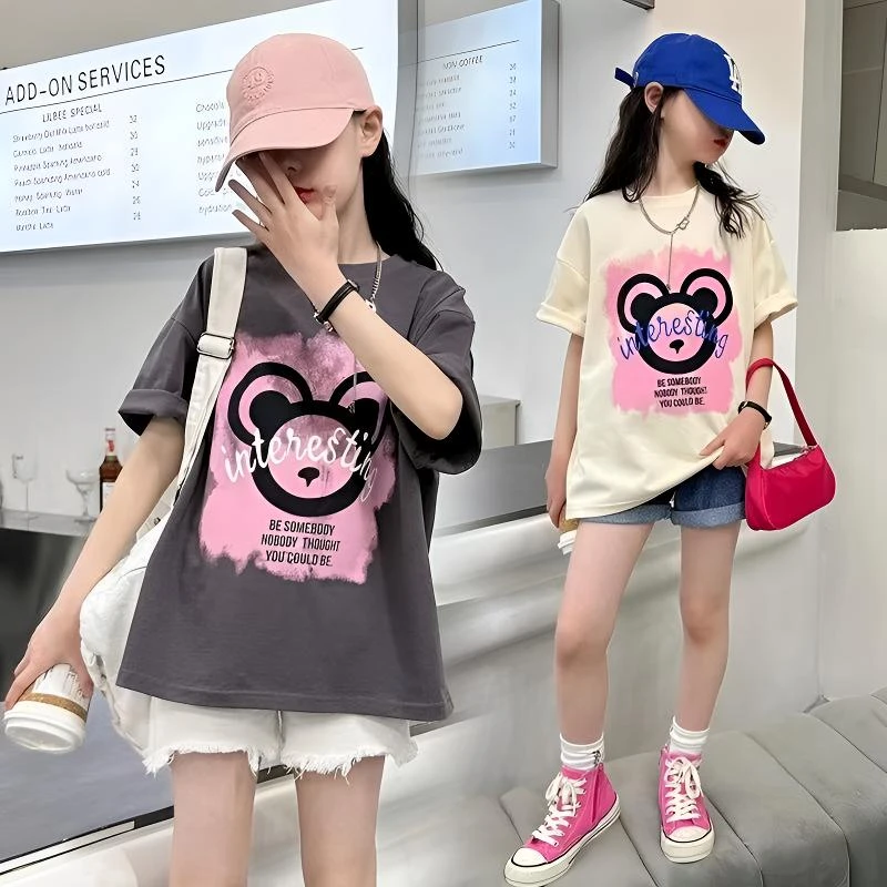 【100%纯棉】女童夏季宽松百搭卡通动漫T恤中大童休闲女孩半袖上衣