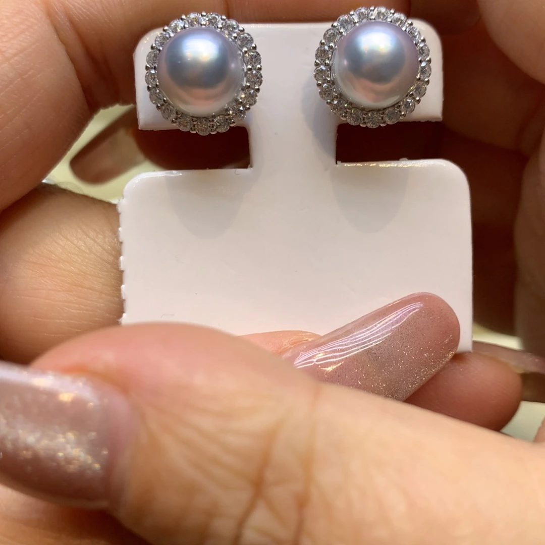 银S925镶嵌耳饰海水珍珠