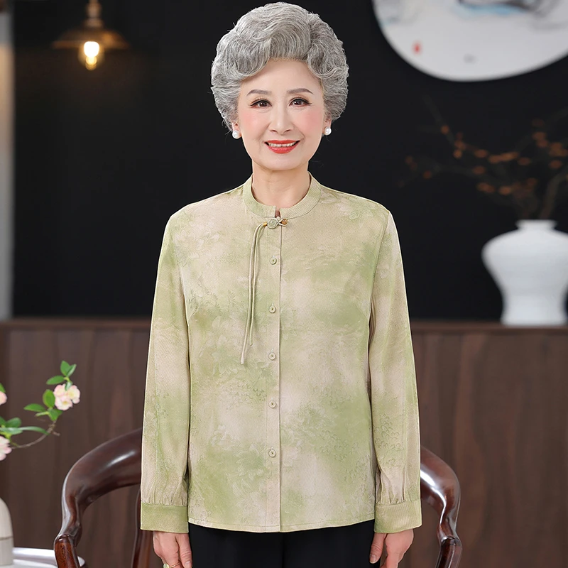 薄款碎花色块中国风时尚中老年女装春装春秋衬衣夏季衬衫女装