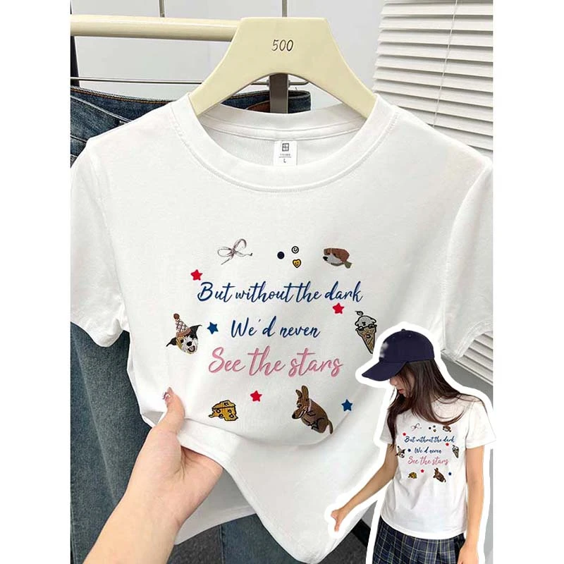 白色大码短袖女装胖mm洋气遮肉百搭正肩修身有弹力棉短袖t恤女ins