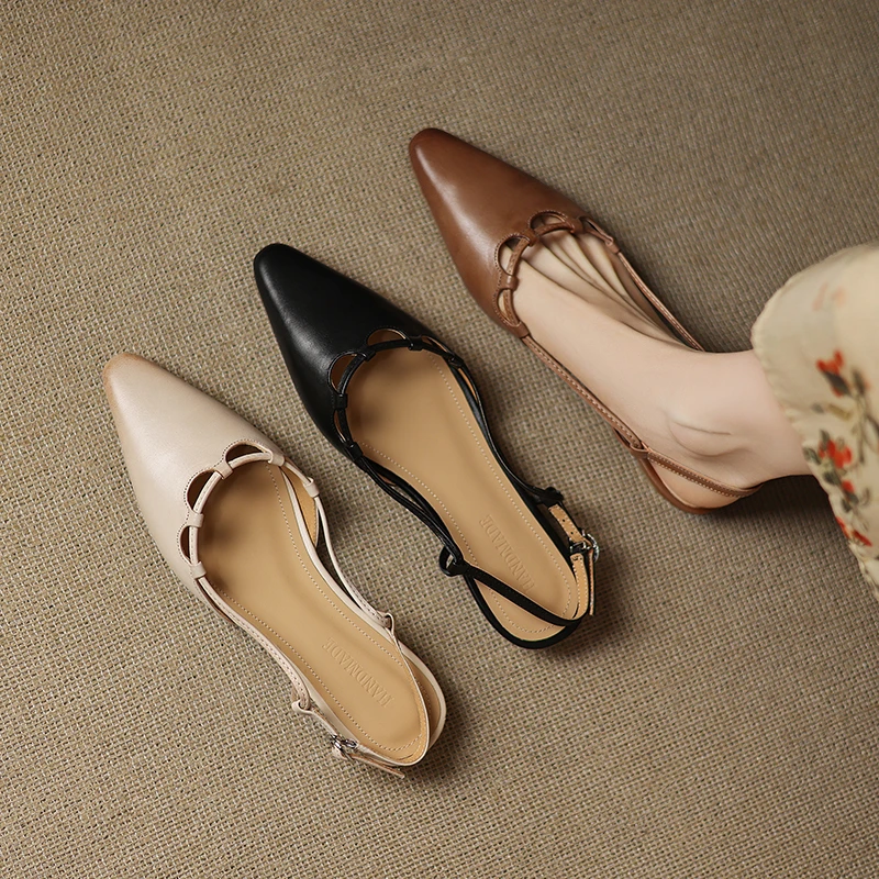 1.5cm法式后空包头凉鞋低跟时尚设计感镂空平底鞋夏季新款搭裙子