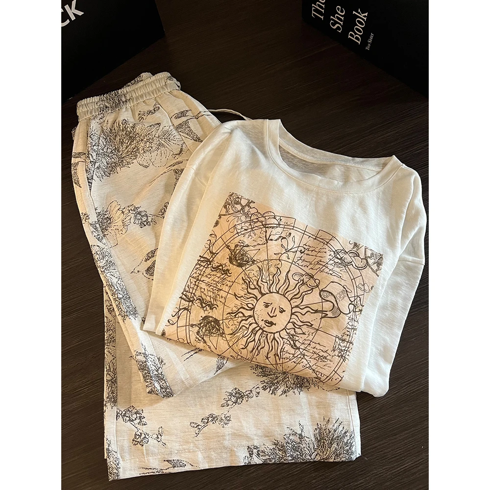 法式设计感复古印花睡衣女春秋款慵懒风宽松长袖长裤可外穿家居服