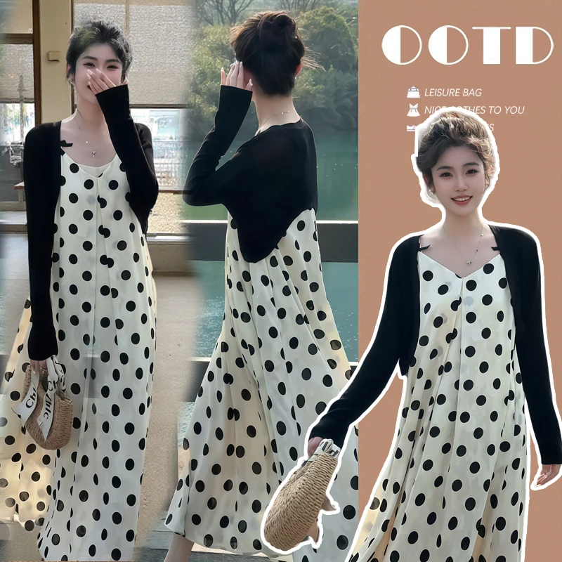 气质时尚孕妇装夏季防晒开衫设计感吊带连衣裙春秋长袖洋气针织