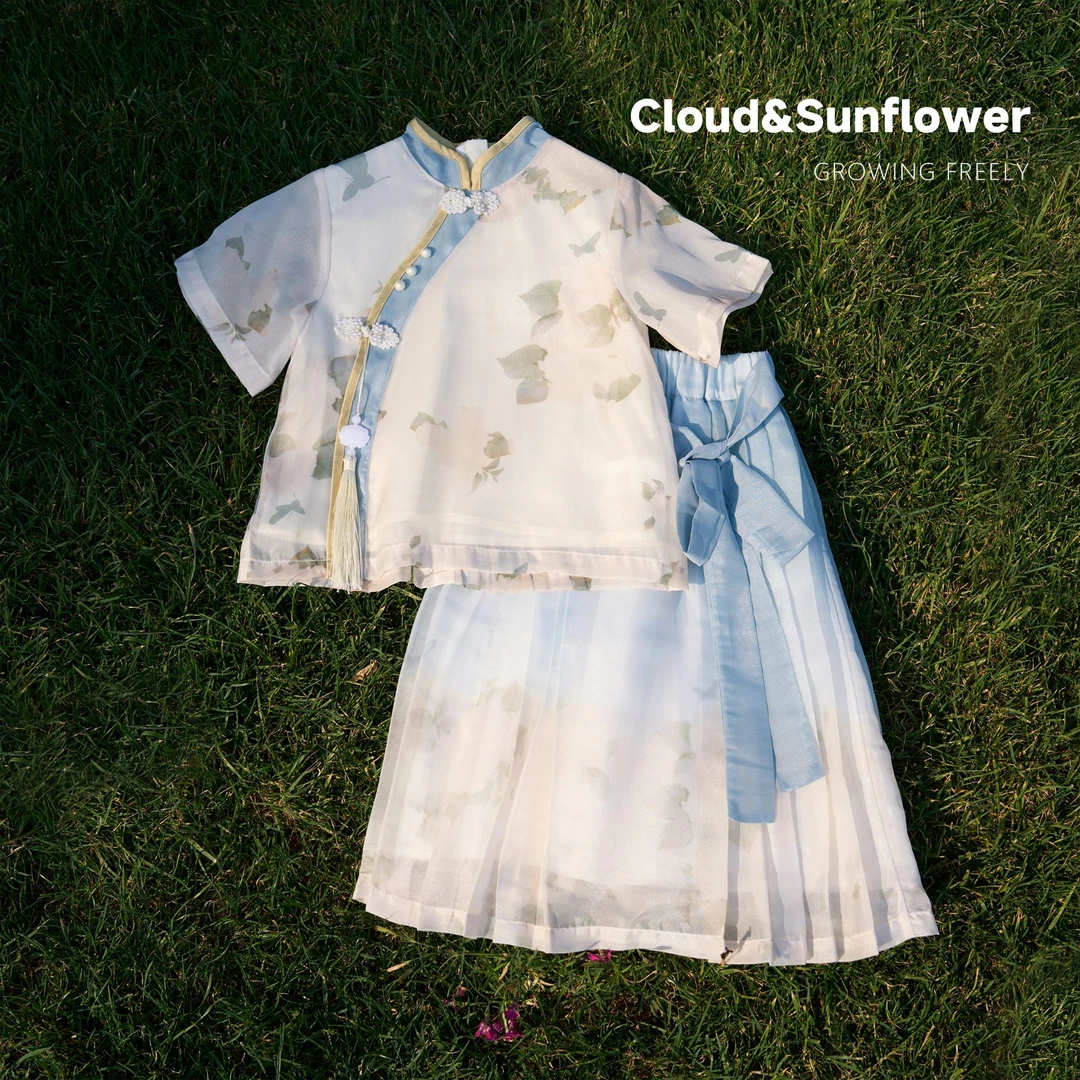 【云朵小葵】女童夏季时尚薄款透气盘扣仙气中国风休闲套装55630