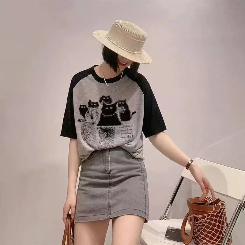 五只猫咪爽肤醋酸麻薄款套头减龄显瘦针织衫上衣