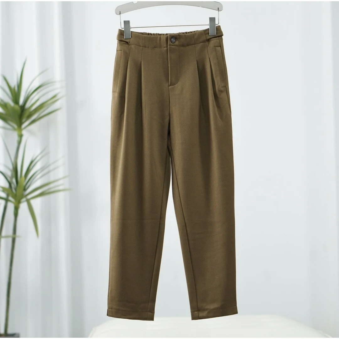 【诗M】O-435-1 女装秋冬裤脚小开叉休闲裤咖啡色2525012