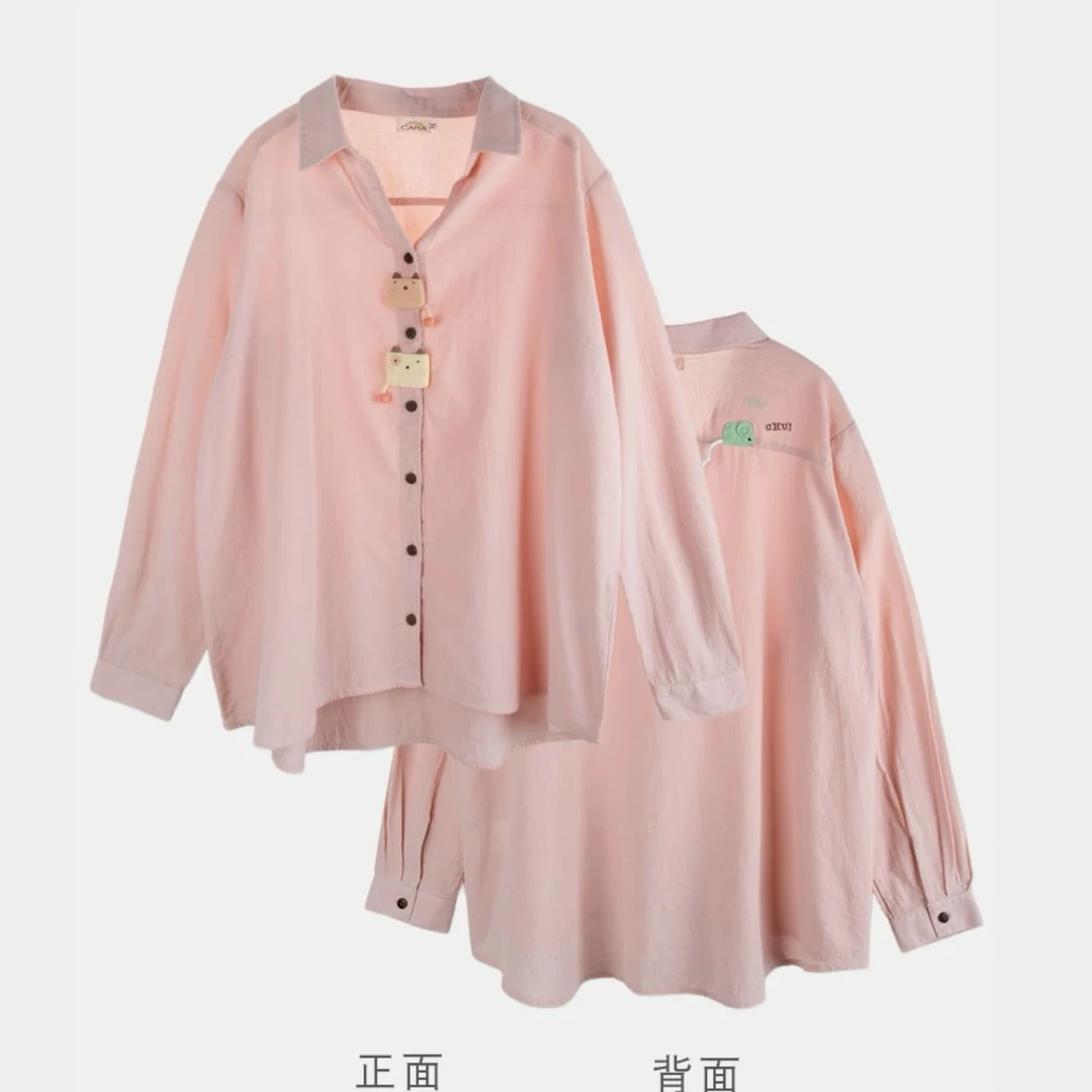 HIKOSEN CARA卡拉猫豆豆猫纯棉春季衬衫外套内搭长袖棉纱衬衣