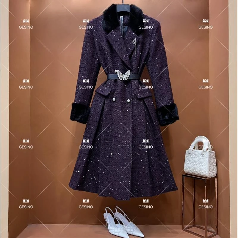 【丽】秋冬气质小香风时尚设计师中长款外套 QD-2025626