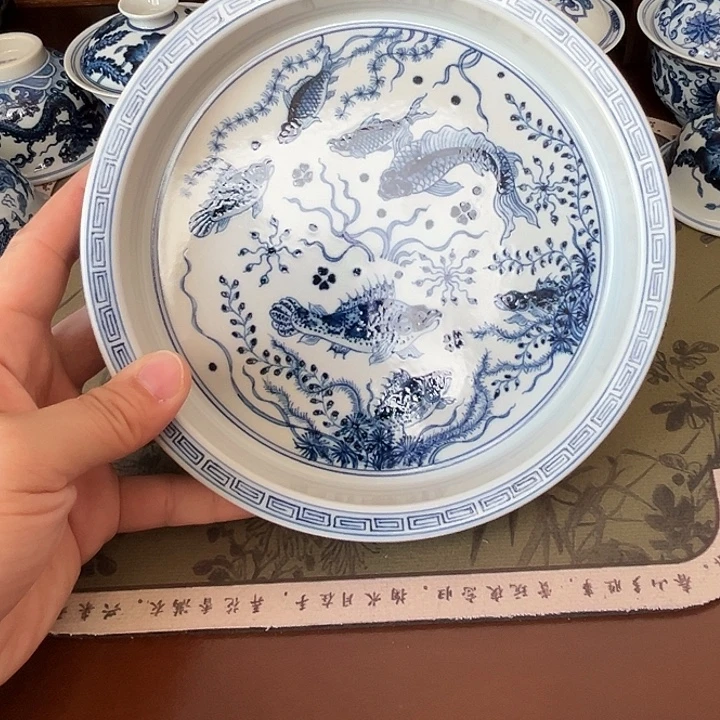 新品鱼藻纹壶承直径18厘米