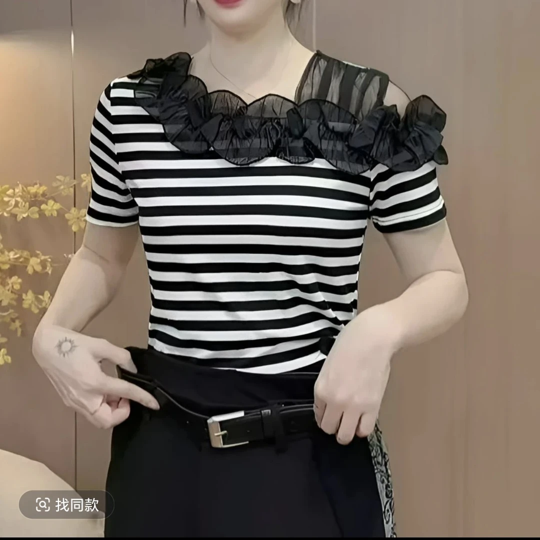 2520夏季新款洋气条纹上衣女小衫气质显瘦减龄
