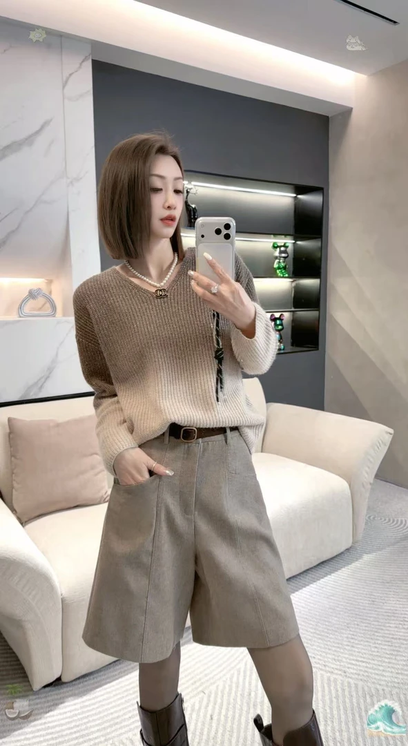 熙薇【茶烟渐暖】2025冬季新款休闲百搭渐变色羊毛衫H6610