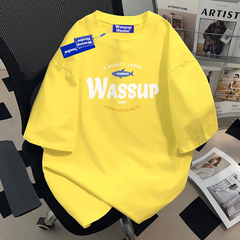 WASSUP HSUBE 字母设计美式短袖男t恤夏oversize重磅潮流上衣圆领
