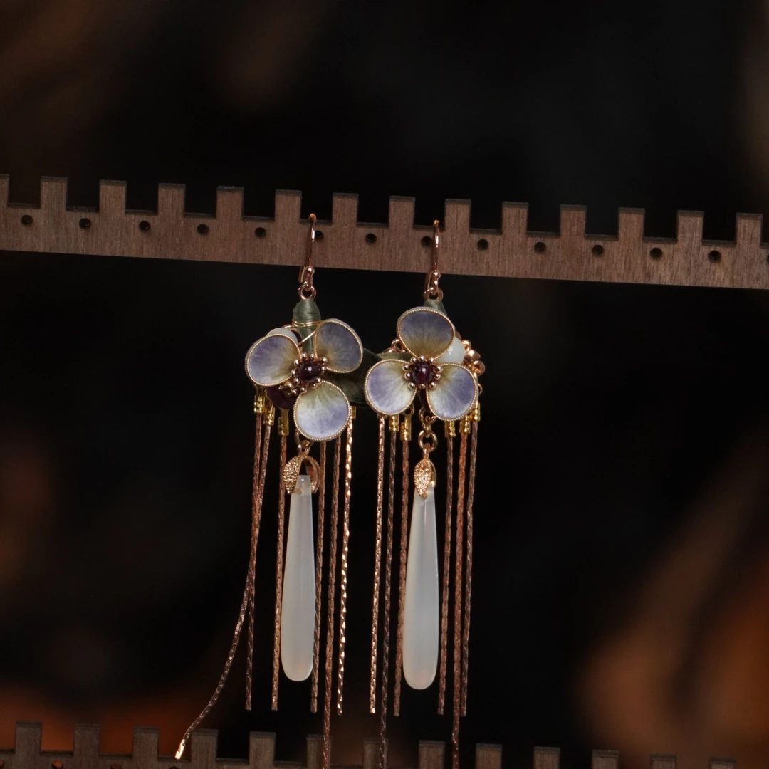 合金耳饰 小高定耳环 绒花非遗绒花南京绒花 第一板的