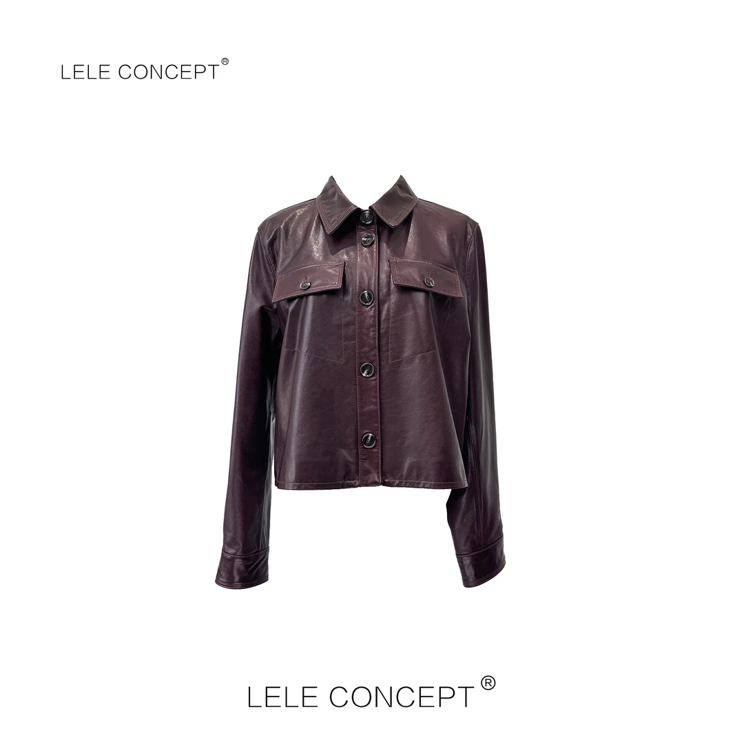 LELE CONCEPT丨时装酷飒款多扣短款翻领皮衣P0063