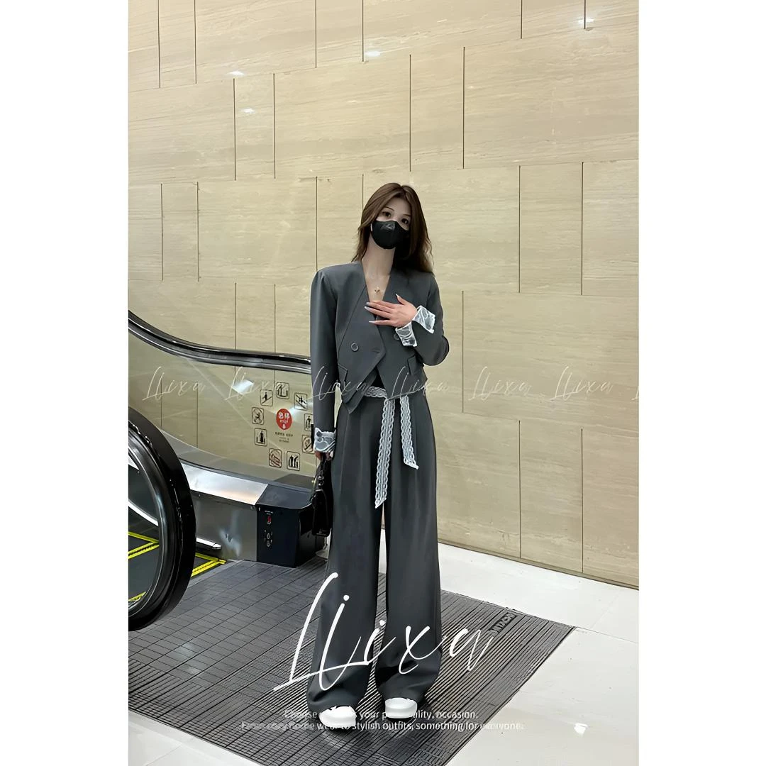 西装三件套气质V领复古港风女春秋秋季垂感浪漫风设计感修身型