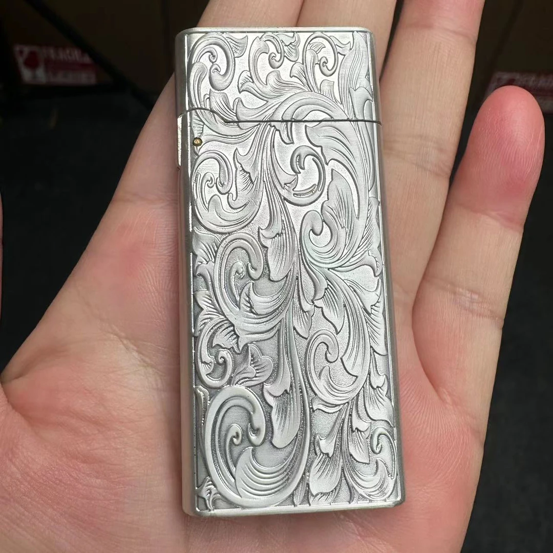 银色唐草花煤油打火机薄款（需自行加油）