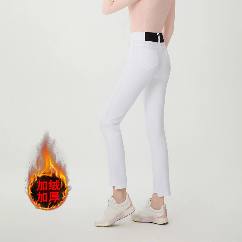 高尔夫服装秋冬女裤女装修身显瘦透气弹力高腰直筒运动加绒裤女